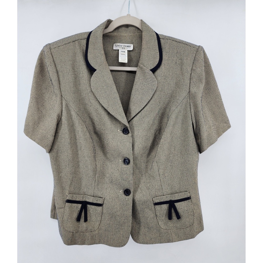 Lady Dorby Short Sleeve Houndstooth Blazer Jacket Tan Black 18W